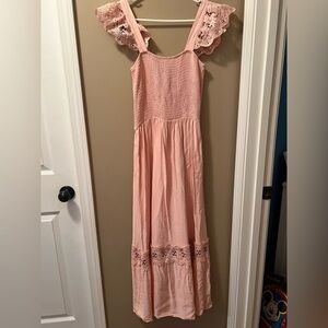 Zesica Pink Lace Trim Dress